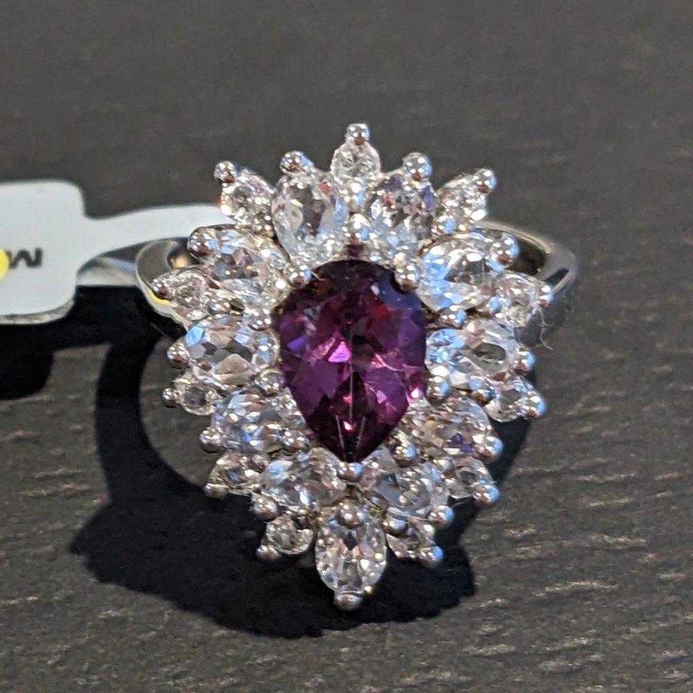 Size 7  4.21ct Mystic Raspberry Topaz and White Topaz Sterling Silver Ring